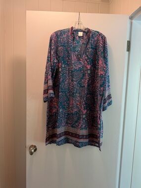 Silk Floral Tunic Dress - Pink & Teal